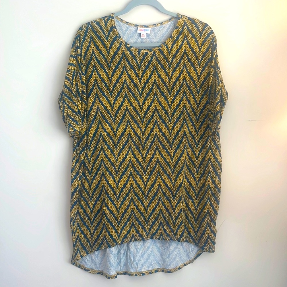 Lularoe Irma Yellow/Blue/Black Chevron Print Size XS